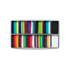 Global Colours Rainbow Explosion – Multi One Strokes + B&W Face & BodyArt Refillable FX Palette Sampler 12x 15g